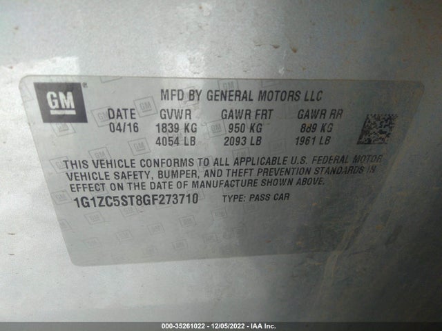 Chevrolet MALIBU LS 2016 1G1ZC5ST8GF273710 Image 9