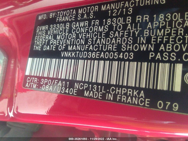 2014 Toyota Yaris, VIN: VNKKTUD36EA005403