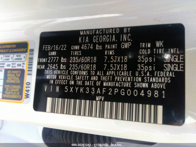 5XYK33AF2PG004981 KIA Sportage Ex