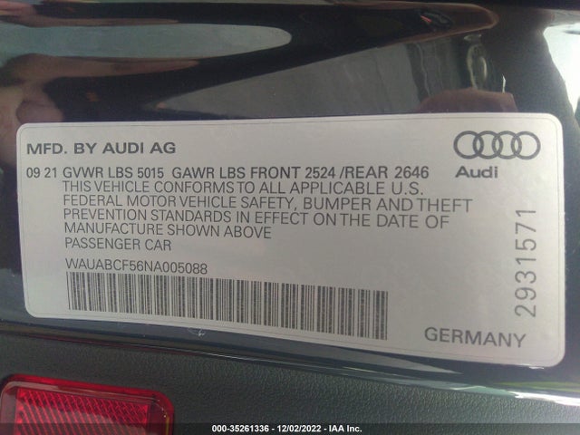 WAUABCF56NA005088 Audi A5 Sportback Premium