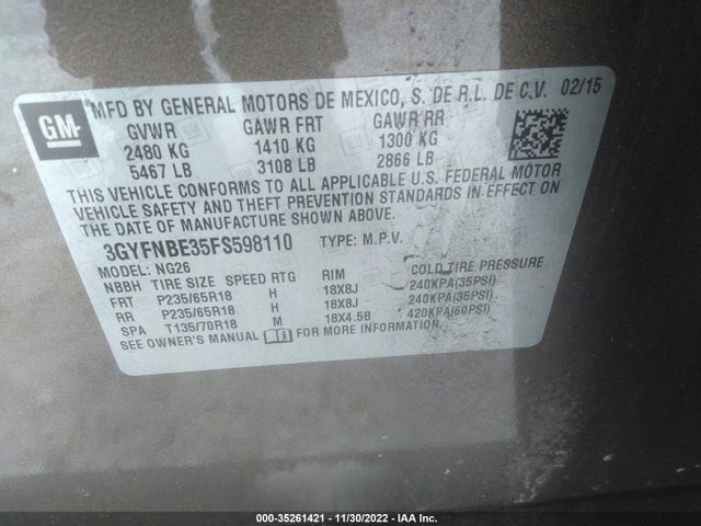 2015 Cadillac SRX, VIN: 3GYFNBE35FS598110