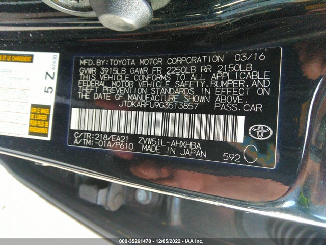 Toyota Prius 2016 JTDKARFU9G3513857 Image 9