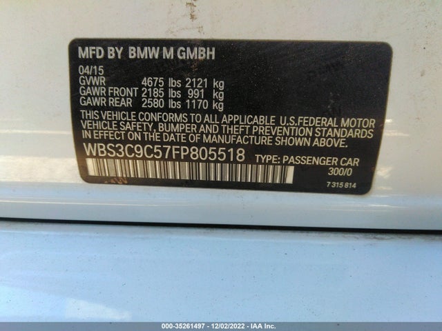2015 BMW M3, VIN: WBS3C9C57FP805518