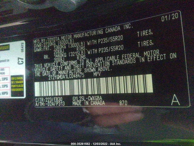 2020 Lexus RX, VIN: 2T2YGMDA1LC048475