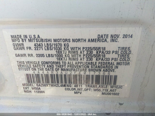 4A4AR3AU2FE017366 Mitsubishi OUTLANDER SPORT