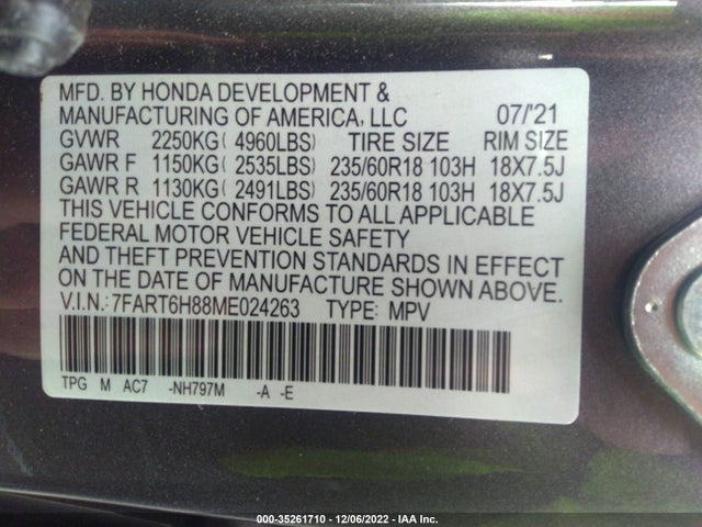 2021 Honda CR-V, VIN: 7FART6H88ME024263