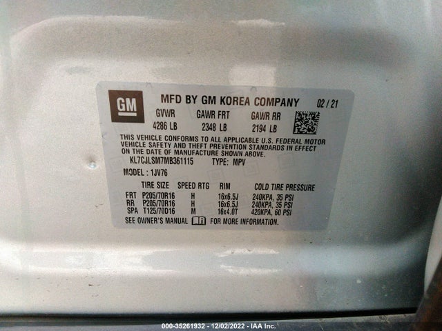 Chevrolet Trax Lt 2021 KL7CJLSM7MB361115 Image 9