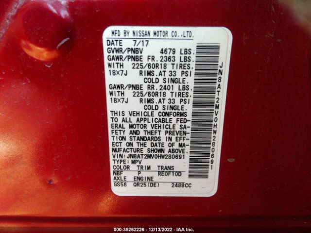 JN8AT2MV0HW280691 Nissan Rogue