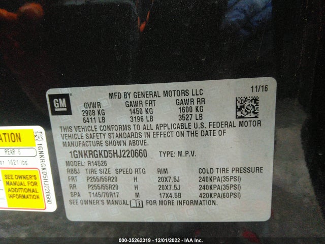 Chevrolet Traverse Lt 2017 1GNKRGKD5HJ220660 Image 10