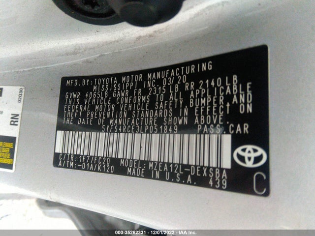 Toyota Corolla Se/nightshade 2020 5YFS4RCE3LP051849 Image 11