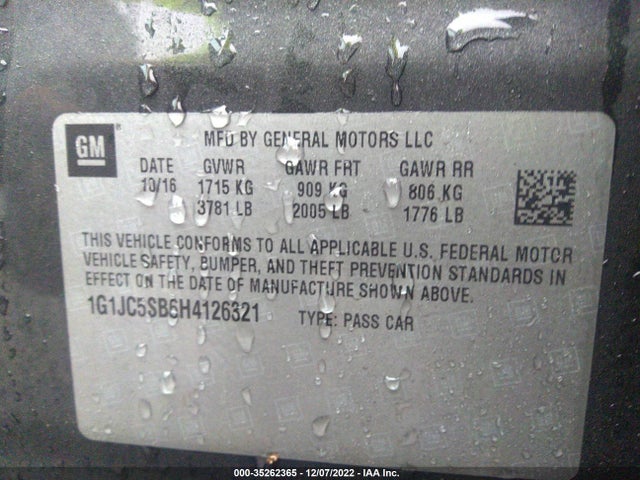 2017 Chevrolet Sonic, VIN: 1G1JC5SB6H4126321