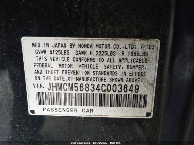 2004 HONDA ACCORD SDN EX VIN: JHMCM56834C003649