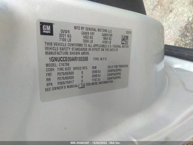 Chevrolet Tahoe Ltz 2010 1GNUCCE09AR193398 Image 9