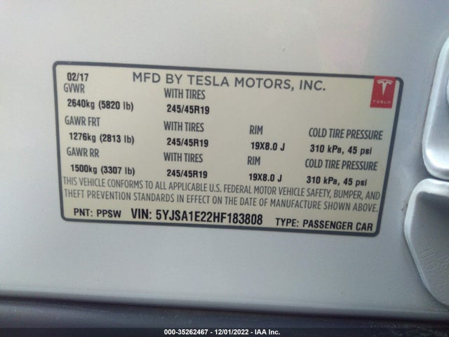 Tesla Model S 100d/90d/75d/60d/p100d 2017 5YJSA1E22HF183808 Image 10