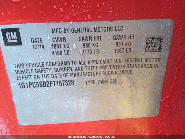 Chevrolet CRUZE LT 2015 1G1PC5SB2F7157328 Image 11