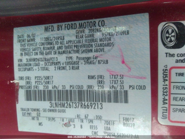 Lincoln MKZ 2007 3LNHM26T37R669213 Image 14