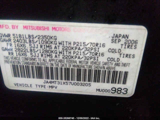 JA4MT31X57U003205 Mitsubishi Outlander Ls