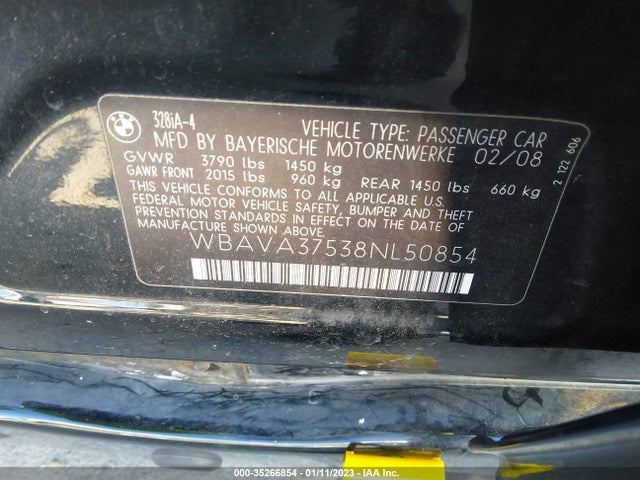 BMW 3 Series 328i 2008 WBAVA37538NL50854 Image 10