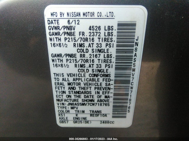 Nissan ROGUE S 2012 JN8AS5MV7CW718765 Image 9