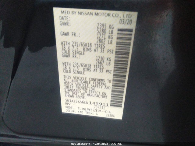 2020 Nissan Murano, VIN: 5N1AZ2AS6LN145911
