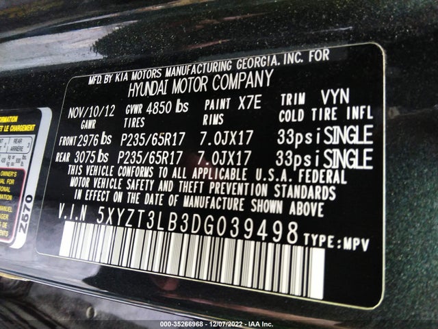 2013 HYUNDAI SANTA FE SPORT VIN: 5XYZT3LB3DG039498