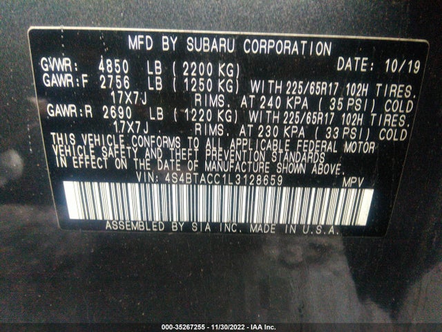 2020 Subaru Outback, VIN: 4S4BTACC1L3128659