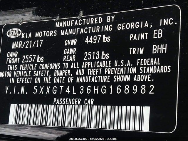 KIA Optima 2017 5XXGT4L36HG168982 Image 10