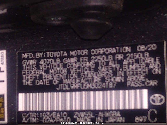2021 Toyota Prius, VIN: JTDL9MFU5M3024187
