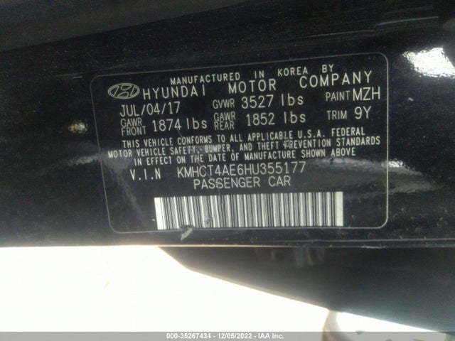 2017 HYUNDAI ACCENT SE VIN: KMHCT4AE6HU355177