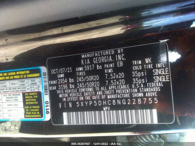 5XYP5DHC8NG228755 KIA Telluride Sx