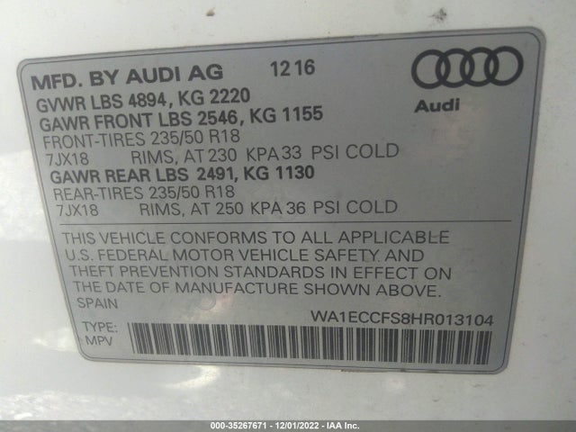 2017 Audi Q3, VIN: WA1ECCFS8HR013104