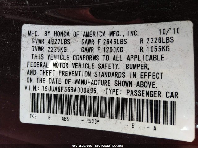 Acura TL 2011 19UUA9F56BA000895 Image 10