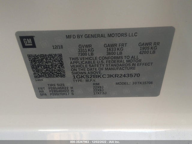 GMC YUKON SLT 2019 1GKS2BKC3KR243570 Image 9