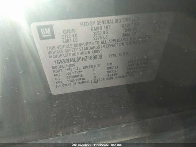 GMC ACADIA SLT 2017 1GKKNMLS6HZ189909 Image 9