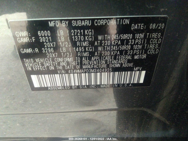 2021 Subaru Ascent, VIN: 4S4WMAPD3M3404925