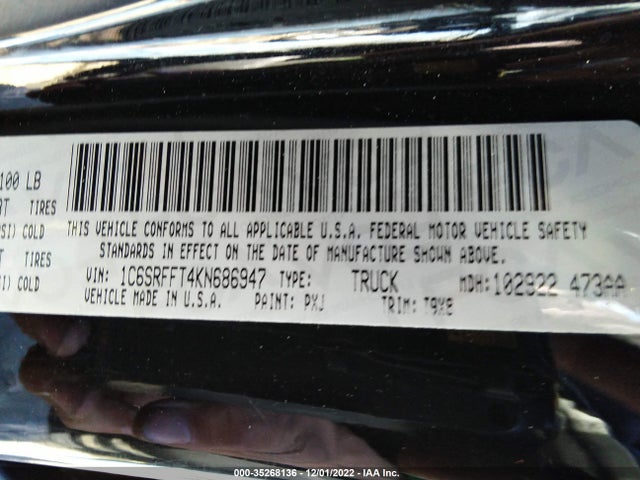 2019 Ram 1500, VIN: 1C6SRFFT4KN686947