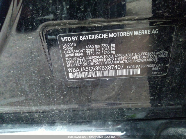 BMW 5 Series 530i 2019 WBAJA5C53KBX87407 Image 10