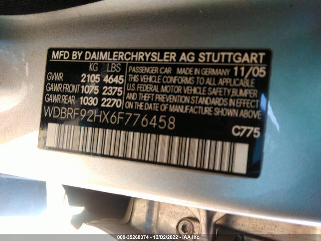 2006 MERCEDES-BENZ C-CLASS LUXURY VIN: WDBRF92HX6F776458