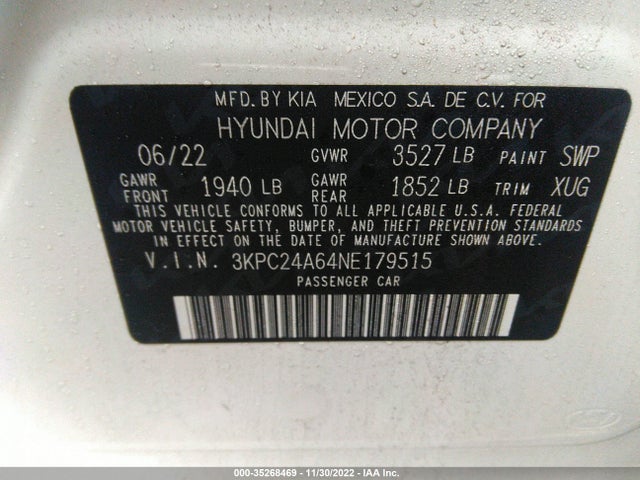 2022 Hyundai Accent, VIN: 3KPC24A64NE179515
