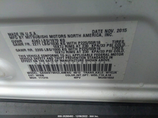 4A4AR3AW6FE061324 Mitsubishi OUTLANDER SPORT
