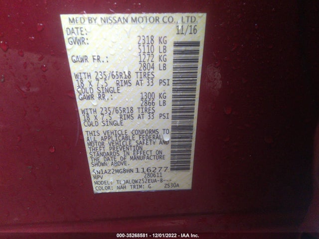 2017 Nissan Murano, VIN: 5N1AZ2MG8HN116277