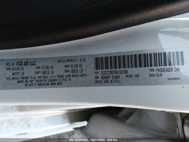 2016 Chrysler 200, VIN: 1C3CCCBG7GN192180