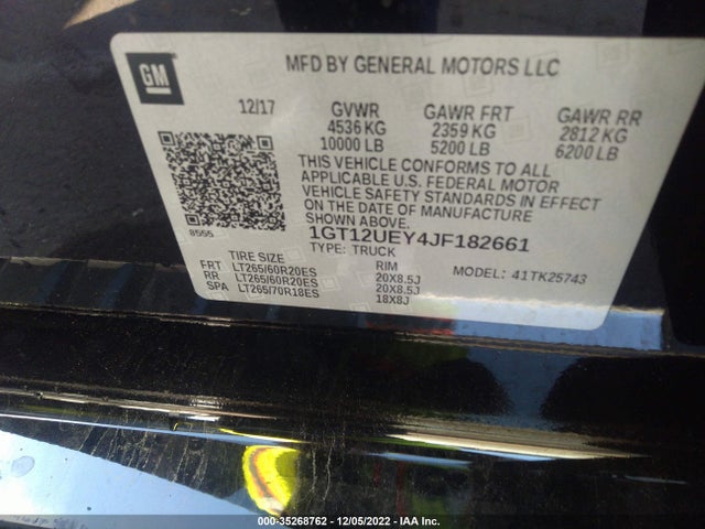 2018 GMC Sierra 2500HD, VIN: 1GT12UEY4JF182661