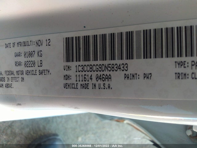 2013 CHRYSLER 200 LIMITED VIN: 1C3CCBCG9DN583433