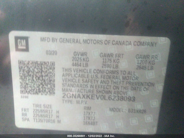 Chevrolet EQUINOX LT 2020 2GNAXKEV0L6238093 Image 9