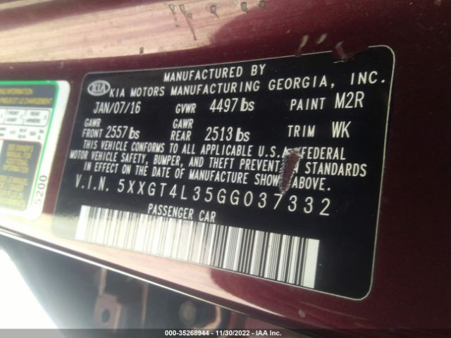 5XXGT4L35GG037332 KIA Optima Lx