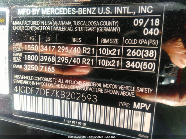 2019 Mercedes-Benz GLS-Class, VIN: 4JGDF7DE7KB202593