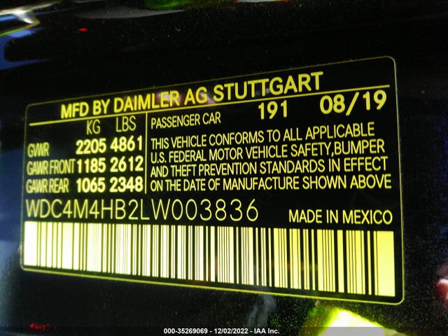 2020 Mercedes-Benz GLB-Class, VIN: WDC4M4HB2LW003836