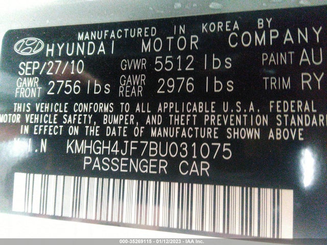 2011 HYUNDAI EQUUS SIGNATURE VIN: KMHGH4JF7BU031075