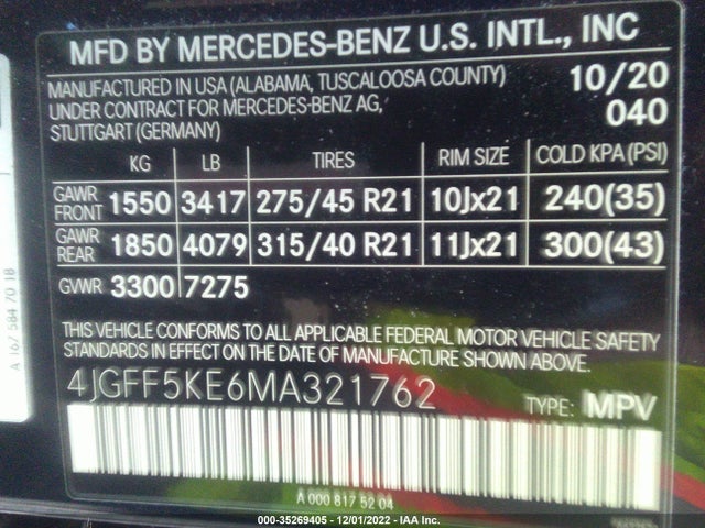 2021 Mercedes-Benz GLS-Class, VIN: 4JGFF5KE6MA321762